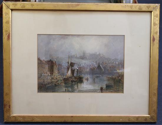 George Weatherill (1810-1890) View of Whitby Harbour with the abbey beyond, 14 x 20.5in.